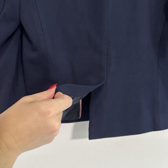 J. Crew Wool Blazer Size 8P Navy Blue Open Front Long Sleeve Preppy - Picture 10 of 10